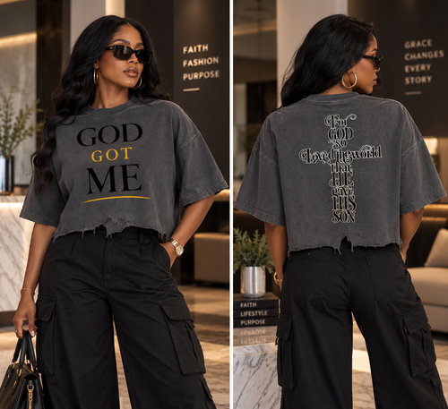 GOD GOT ME — Vintage Wash Boxy Distressed Hem Tee