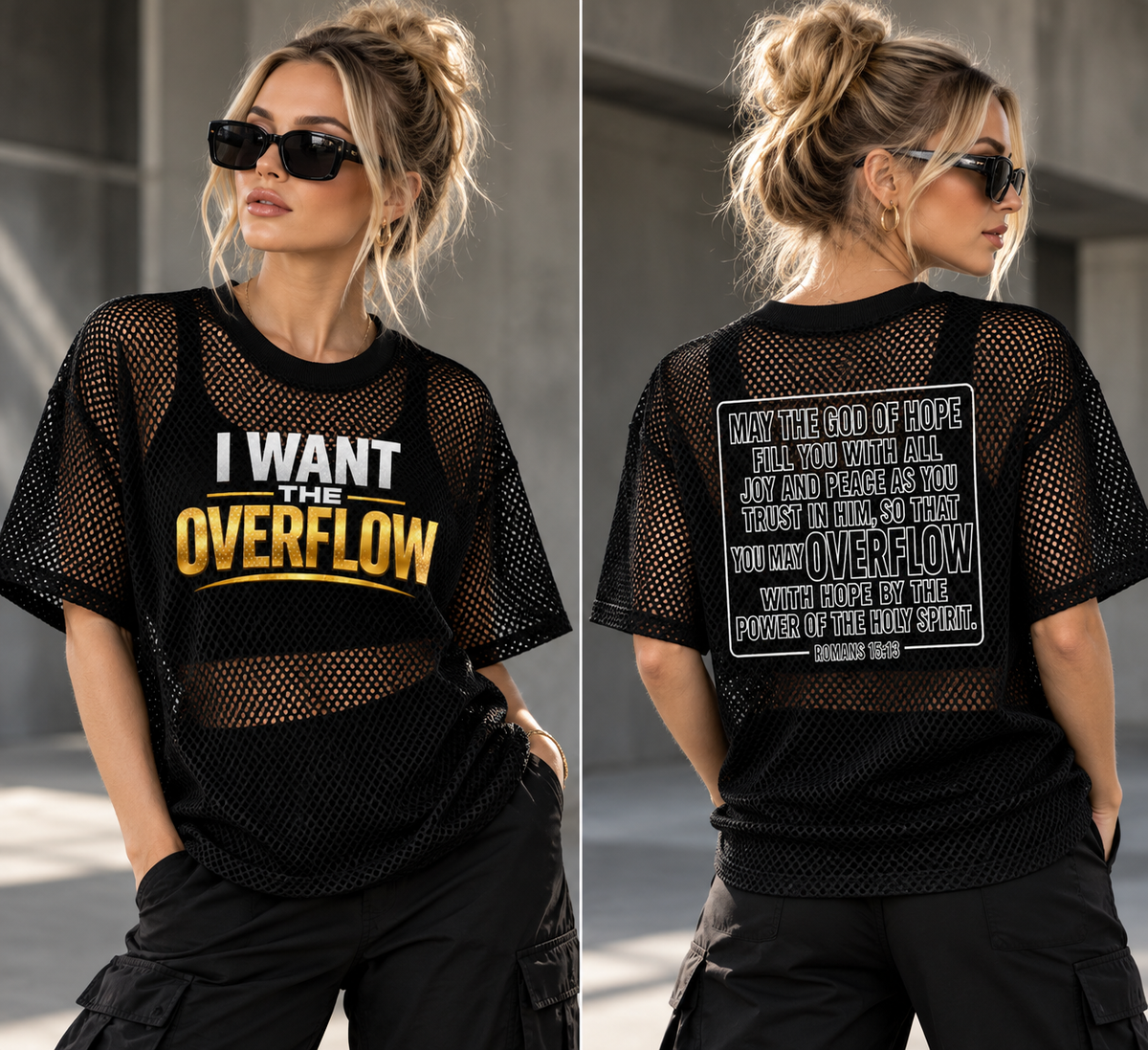 I WANT THE OVERFLOW — See-Through Boxy Net T-Shirt