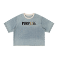 PURPOSE — Unisex Vintage Wash Boxy Raw Hem Denim T-Shirt