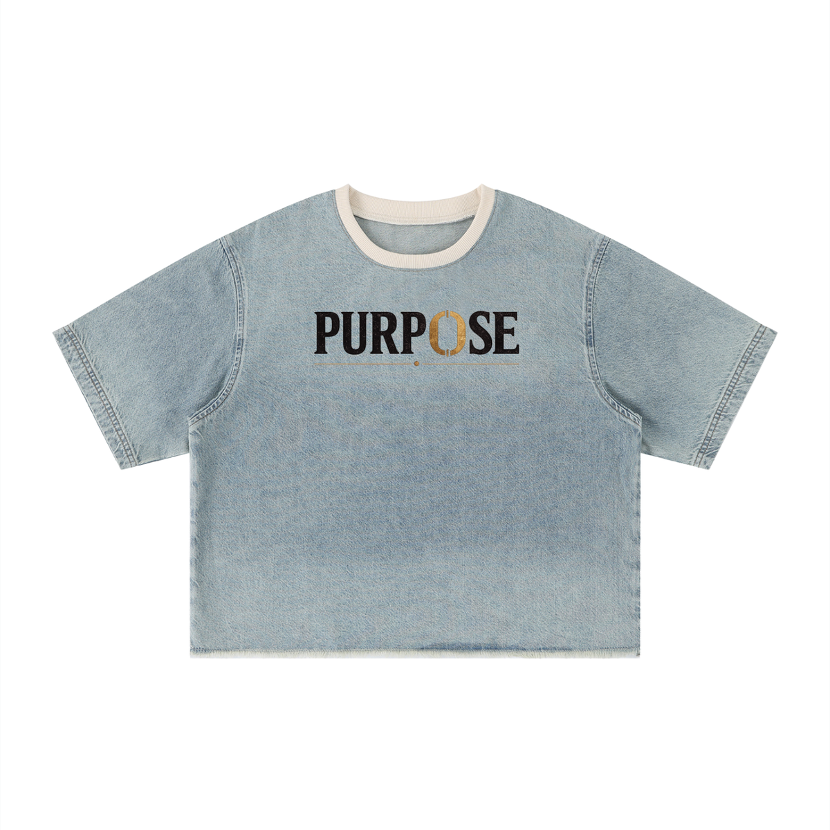 PURPOSE — Unisex Vintage Wash Boxy Raw Hem Denim T-Shirt