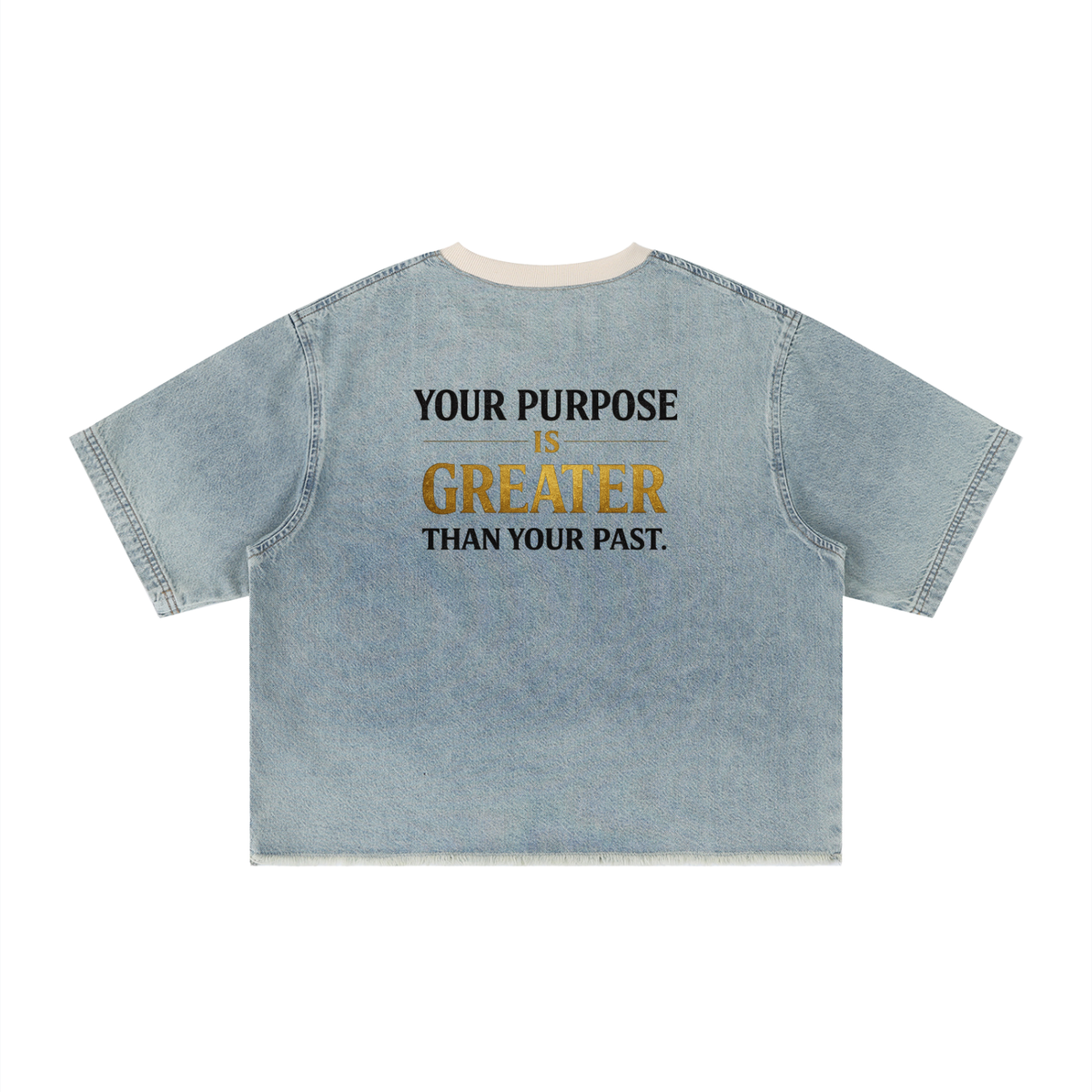 PURPOSE — Unisex Vintage Wash Boxy Raw Hem Denim T-Shirt