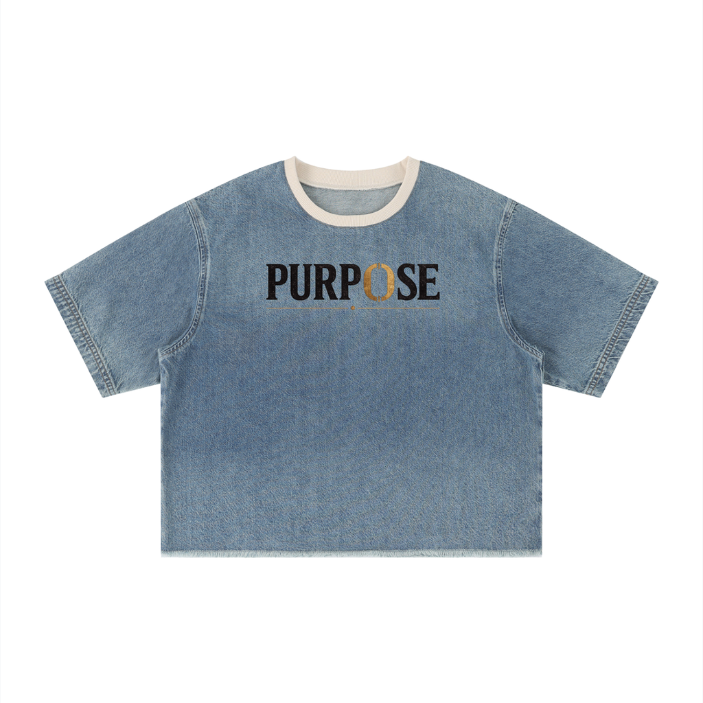 PURPOSE — Unisex Vintage Wash Boxy Raw Hem Denim T-Shirt
