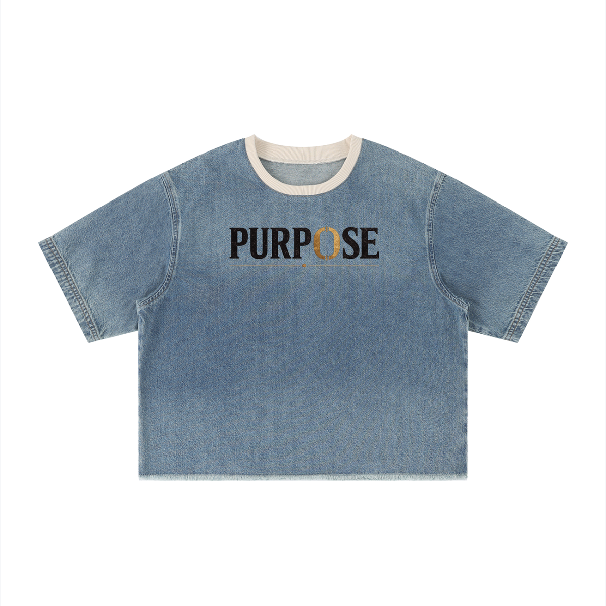 PURPOSE — Unisex Vintage Wash Boxy Raw Hem Denim T-Shirt