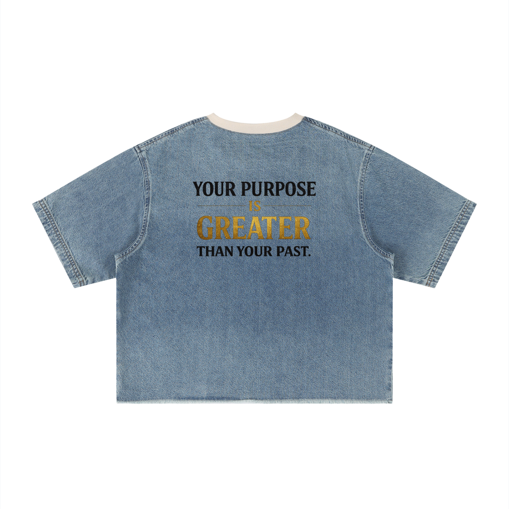PURPOSE — Unisex Vintage Wash Boxy Raw Hem Denim T-Shirt