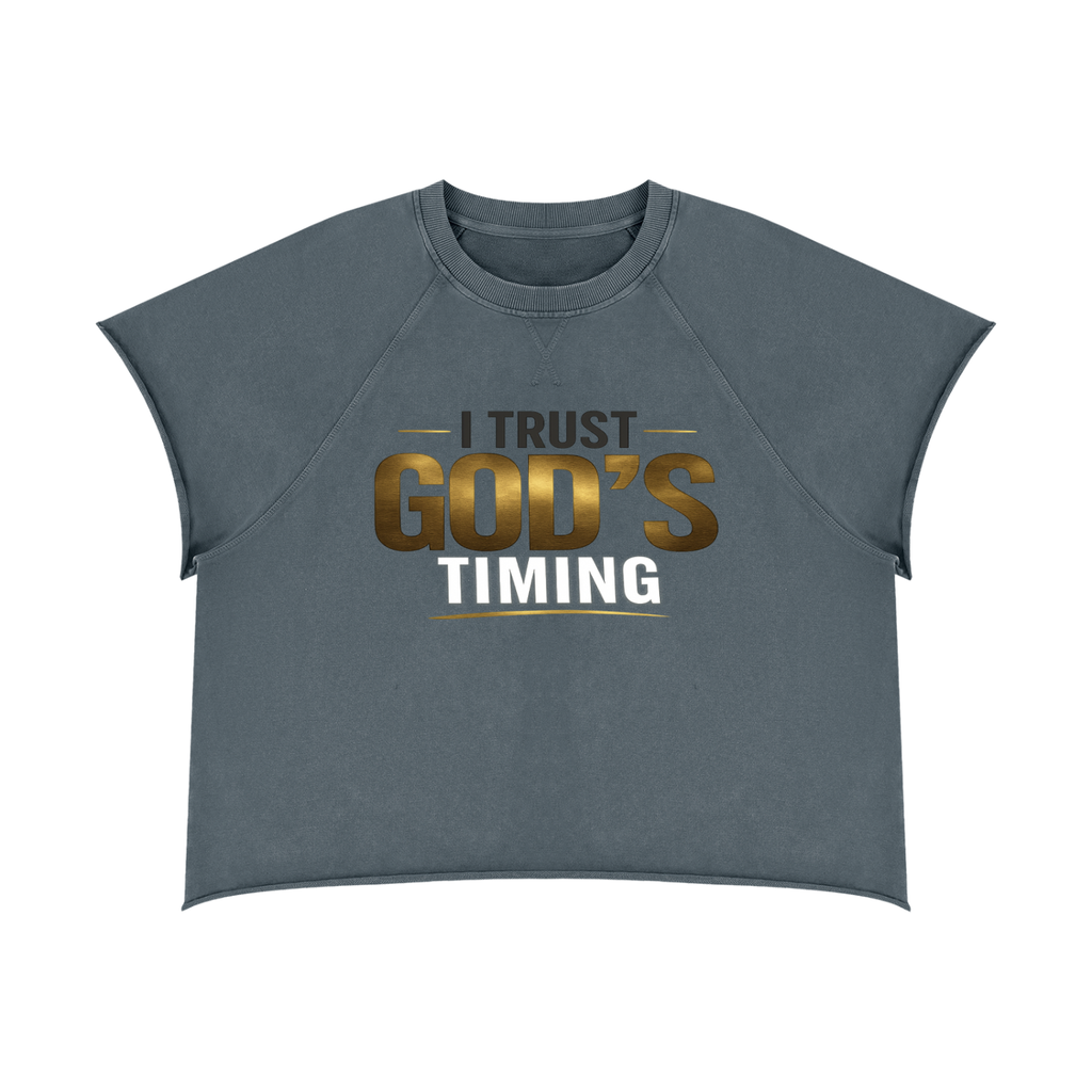 I TRUST GOD’S TIMING — Unisex Vintage Wash Raw Edge Boxy T-Shirt