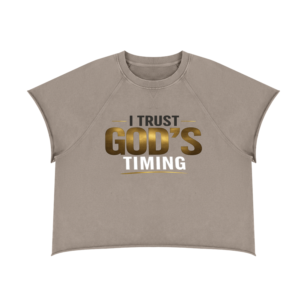 I TRUST GOD’S TIMING — Unisex Vintage Wash Raw Edge Boxy T-Shirt