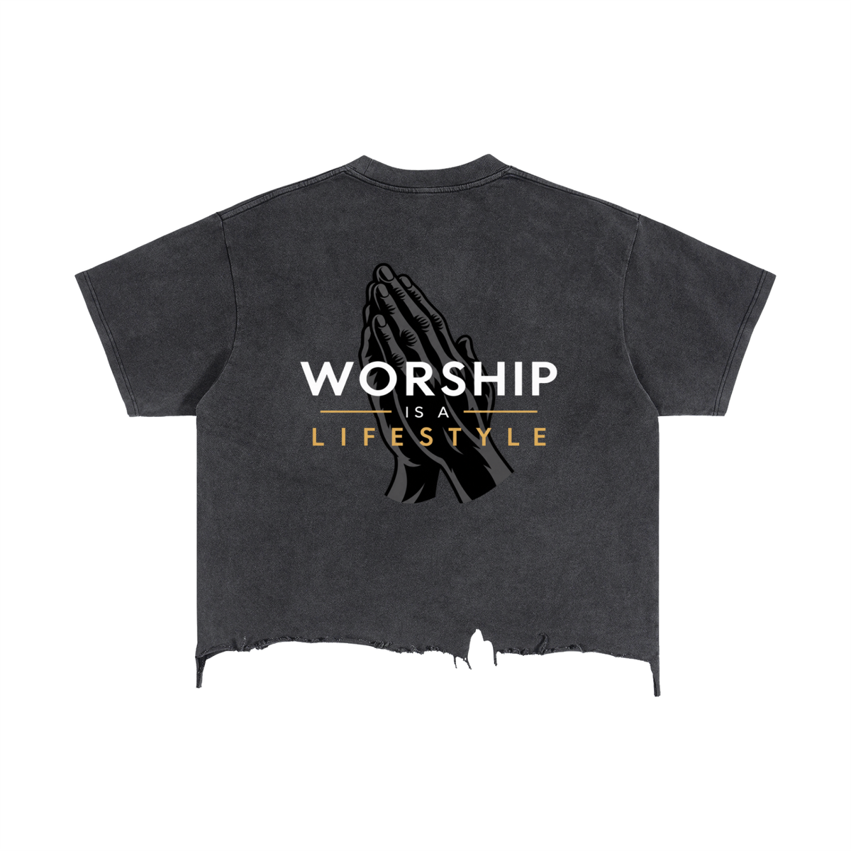 Worship is a Lifestyle - Vintage Wash Boxy Distressed Hem T-Shirt