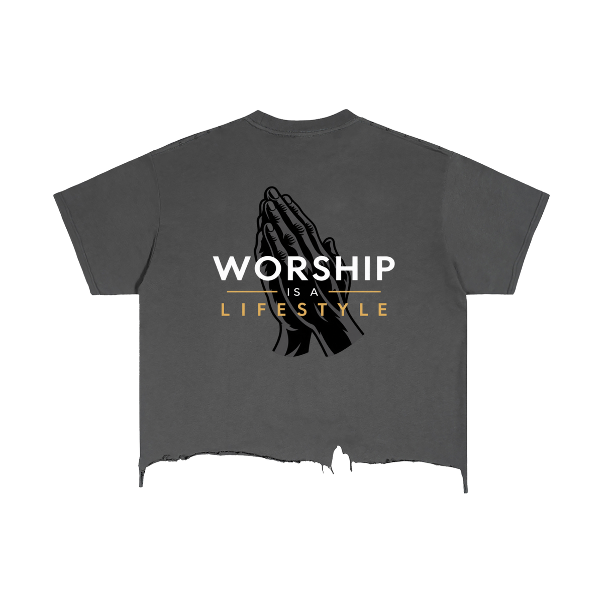 Worship is a Lifestyle - Vintage Wash Boxy Distressed Hem T-Shirt